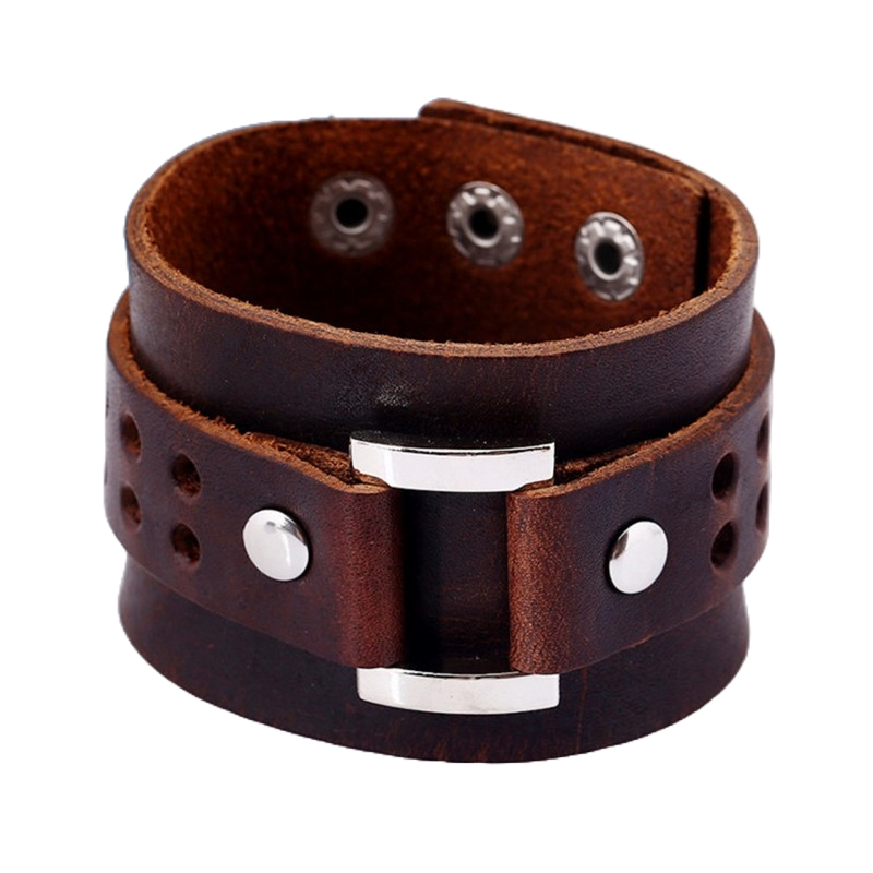 Men’s Retro Leather Bracelet with Geometric Design