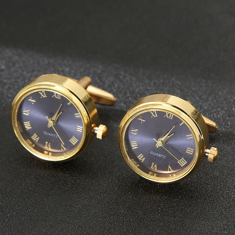 Men's Light Luxury Clock Cufflinks Fashion French Rotatable Golden Cuff