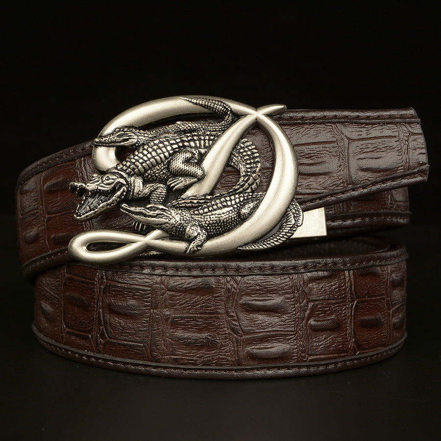 Beltcrocodile Buckle Men Belt Real Cowhide Automatic Buckle Casual