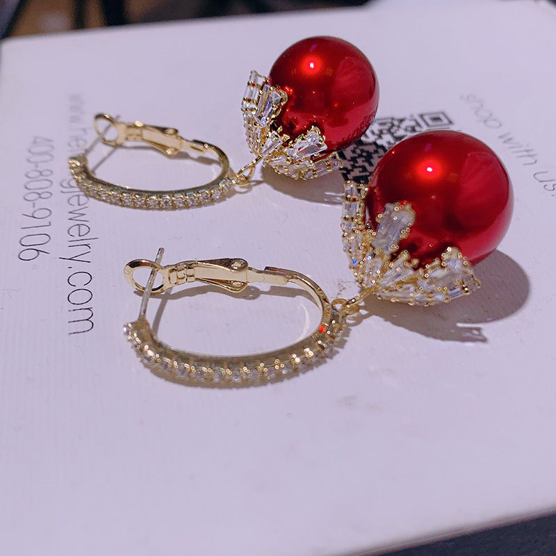 Feminine Celebrity High-End Zircon Pearl Ear Buckle