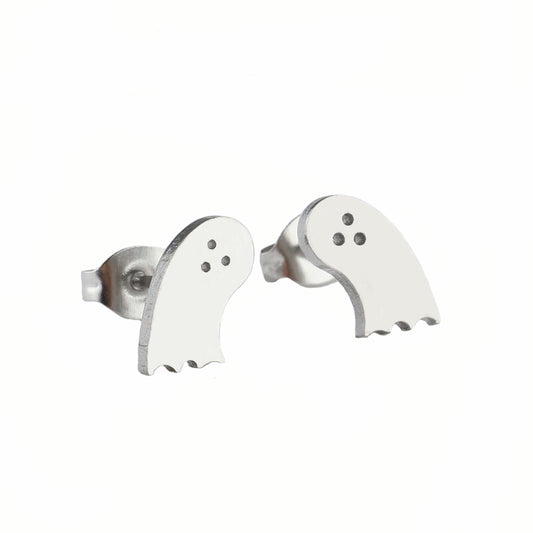 Funny Silver Ghost Stud Earrings