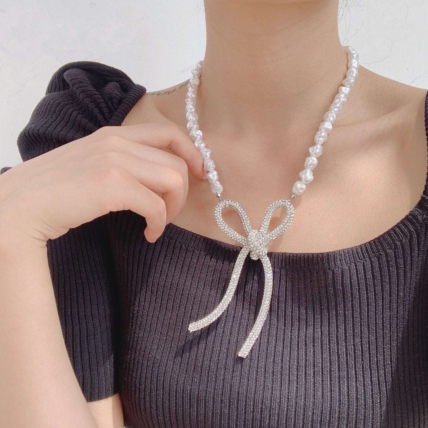 Minority Design Pearl Bow Collarbone Chain Female Trendy Net Celebrity Neck Jewelry Collar Neckband