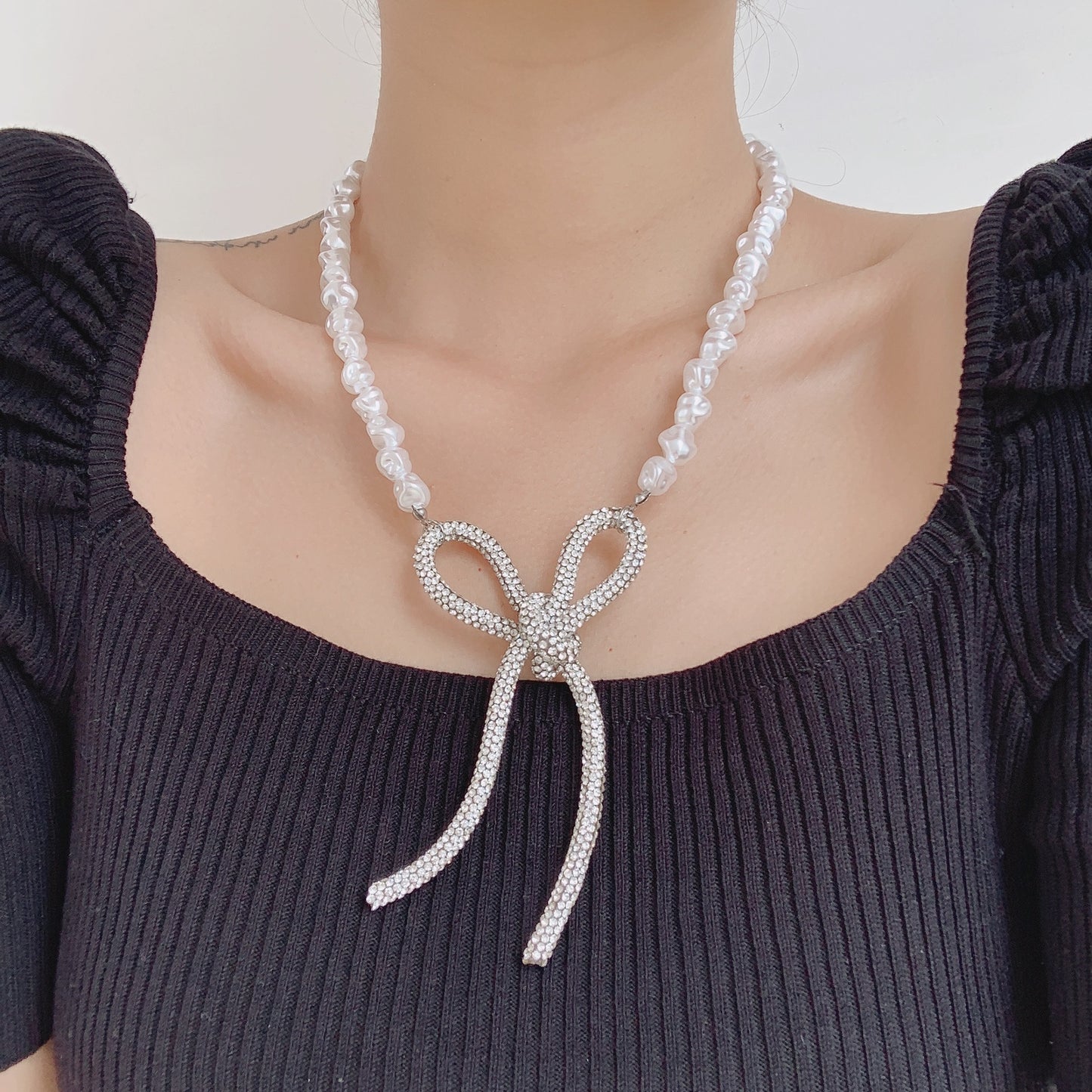 Minority Design Pearl Bow Collarbone Chain Female Trendy Net Celebrity Neck Jewelry Collar Neckband