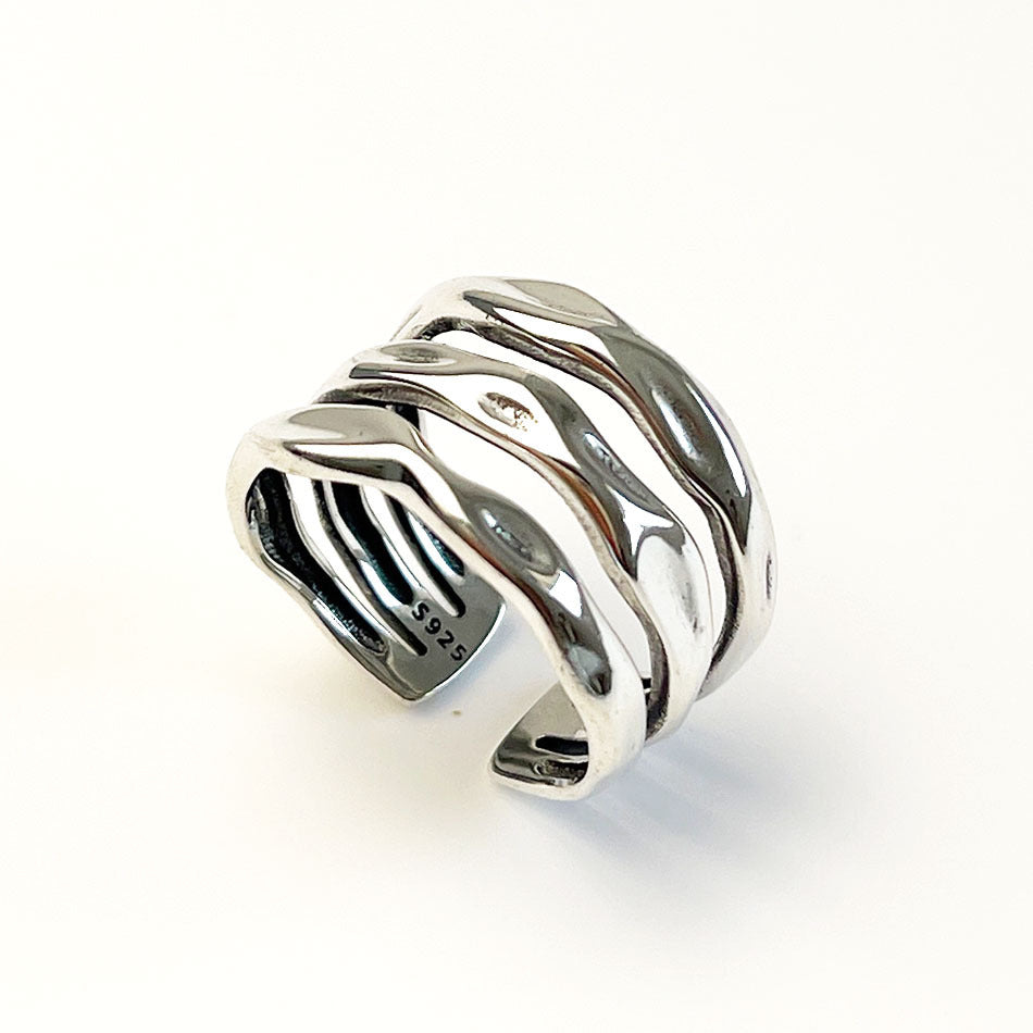 Sterling Silver Niche Design Sense Net Celebrity Retro Multi-Layer Ring