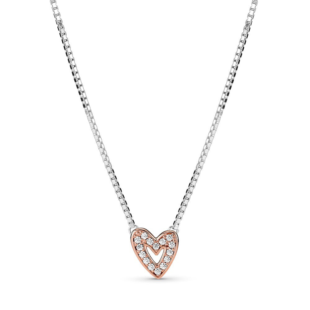 Sterling Silver S925 Heart Diamond Silver Necklace