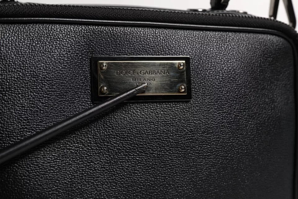 Dolce & Gabbana Black Nylon Leather Logo Top Handle Crossbody Bag