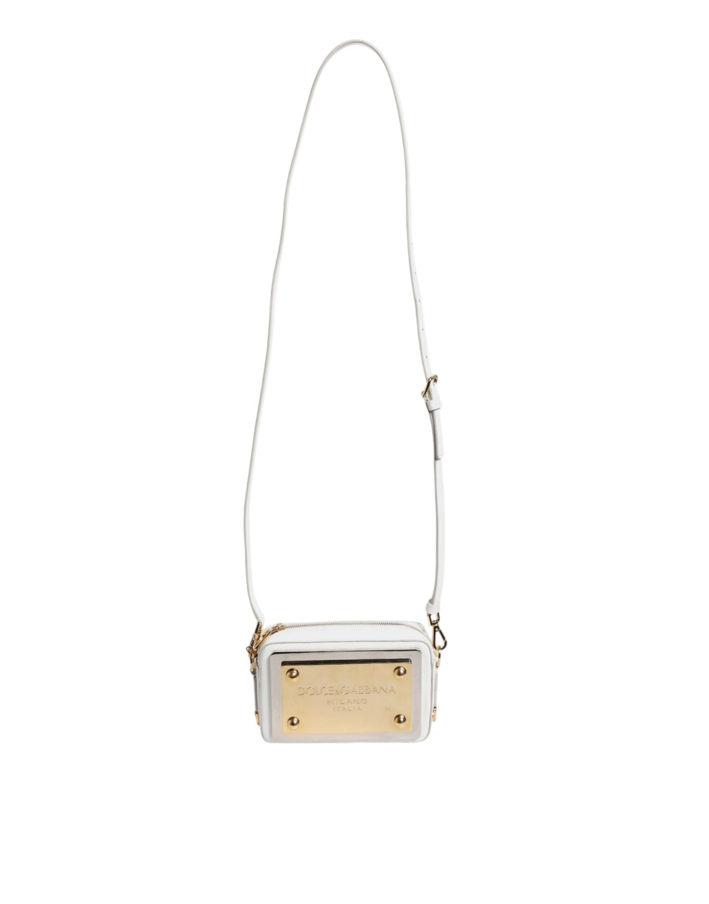 Dolce & Gabbana White Leather Logo Plaque Crossbody Bag