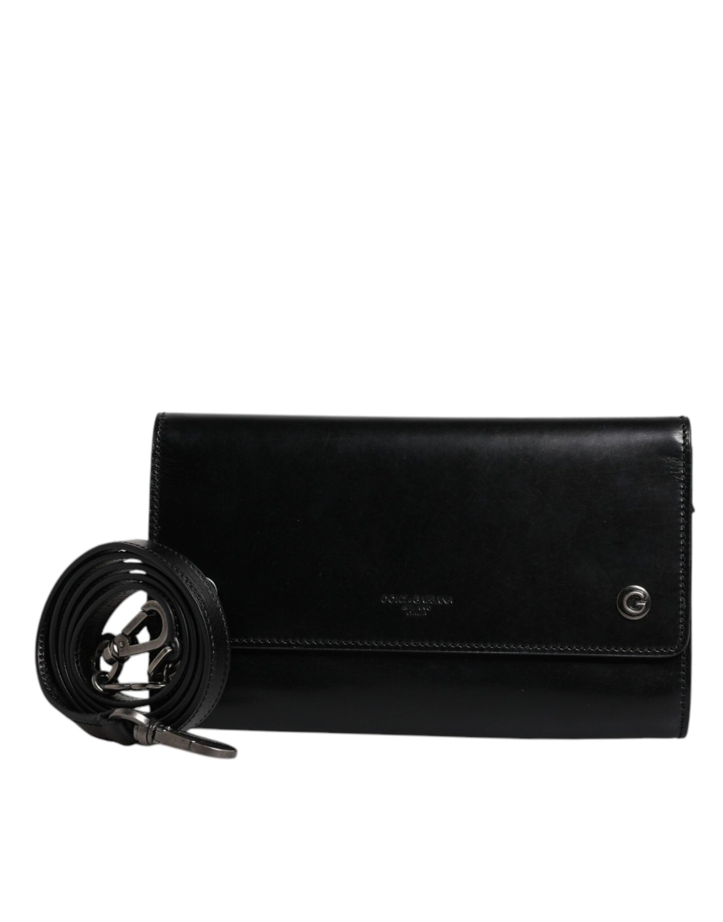 Dolce & Gabbana Black Leather Logo Embossed Crossbody Bag