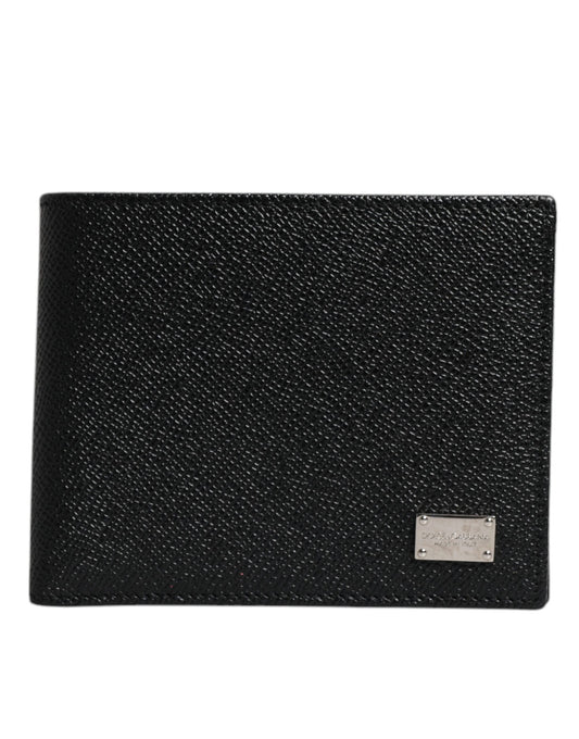 Dolce & Gabbana Black Leather Bifold Card Holder Men Logo Plaque Wallet