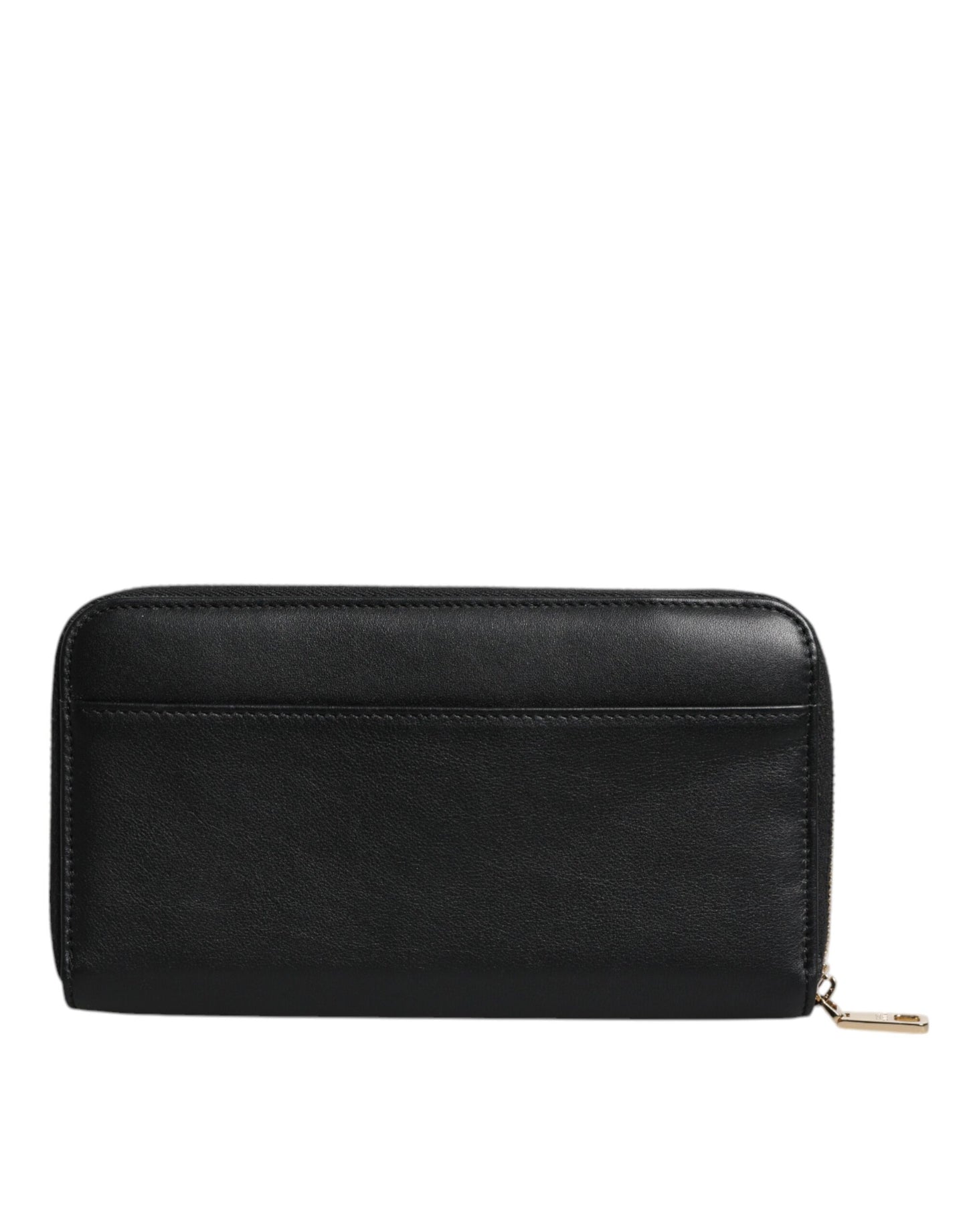 Dolce & Gabbana Black Calfskin Leather Logo Zip Around Continental Wallet