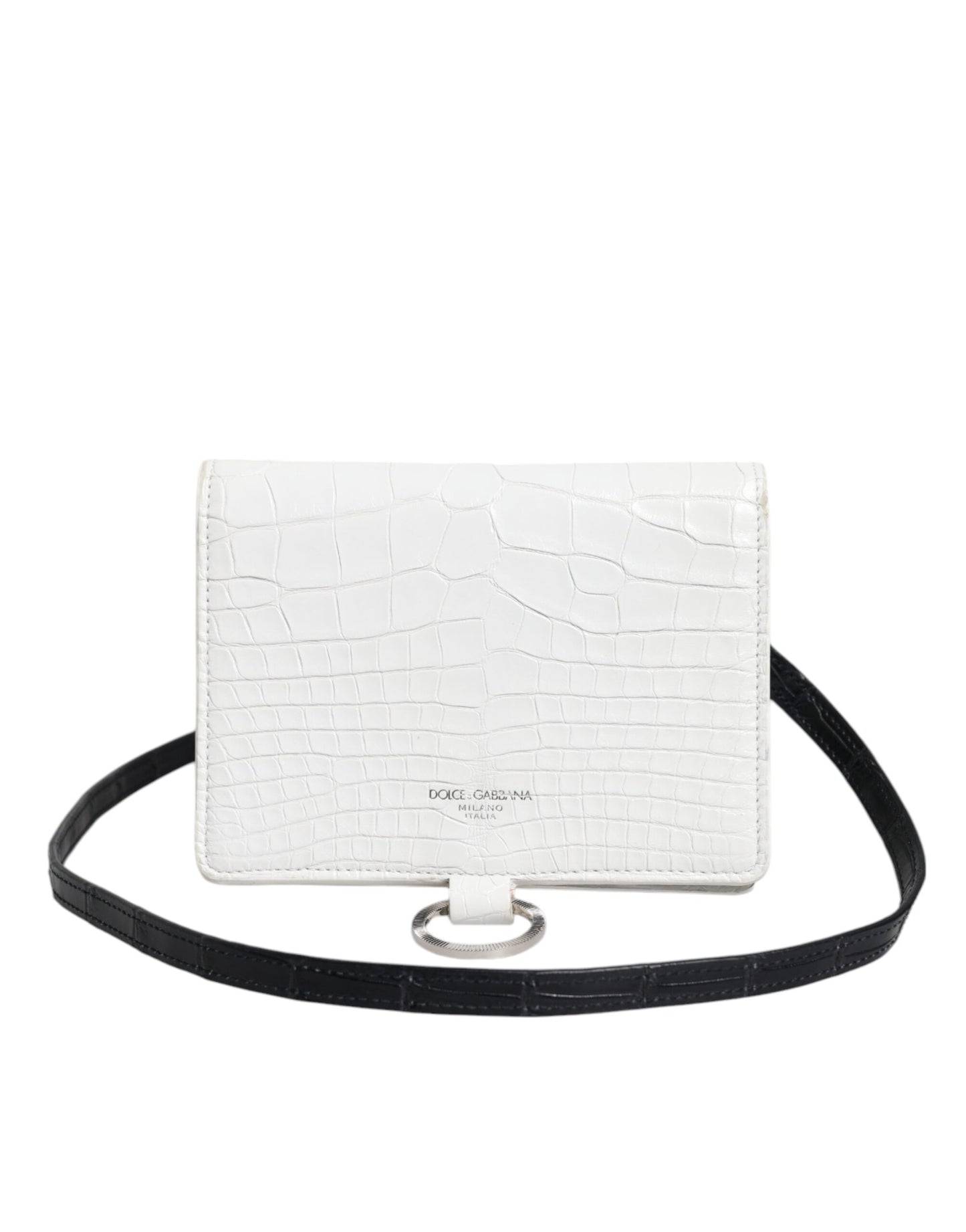 Dolce & Gabbana White Blue Leather Bifold Crossbody Sling Wallet