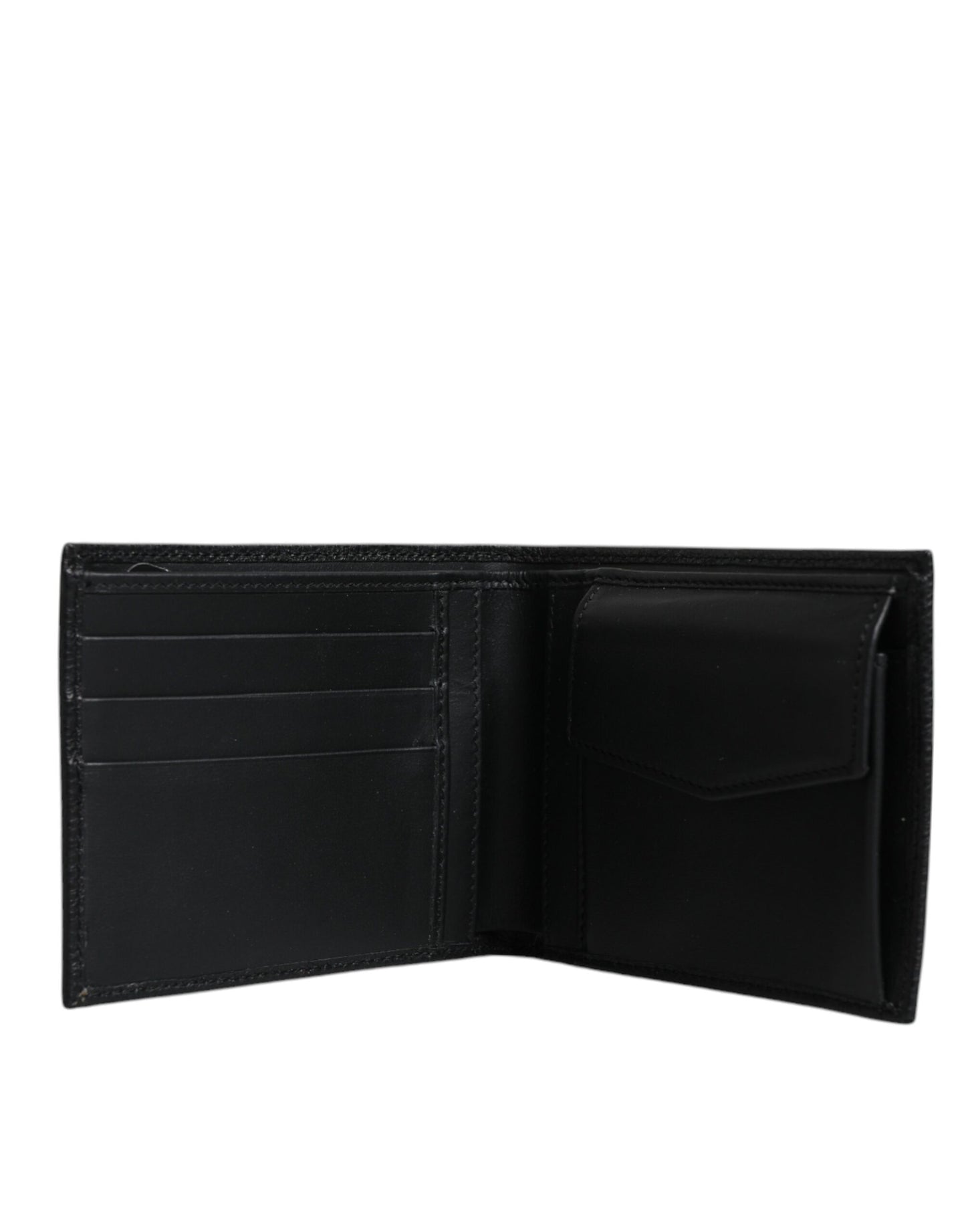 Dolce & Gabbana Black Leather Bifold Card Holder Men Logo Plaque Wallet