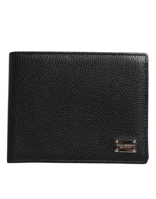 Dolce & Gabbana Black Leather Bifold Card Holder Men Logo Plaque Wallet