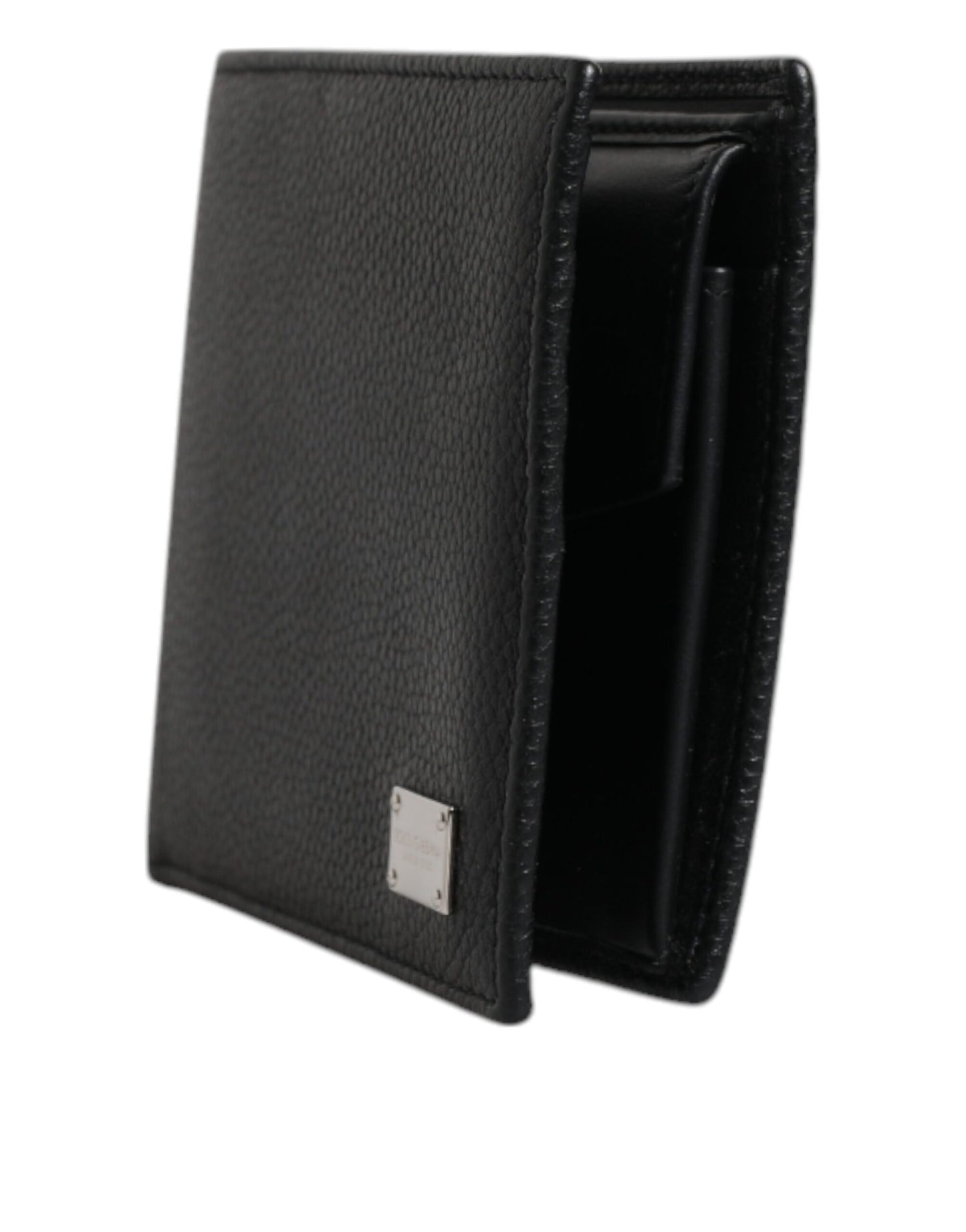 Dolce & Gabbana Black Leather Bifold Card Holder Men Logo Plaque Wallet