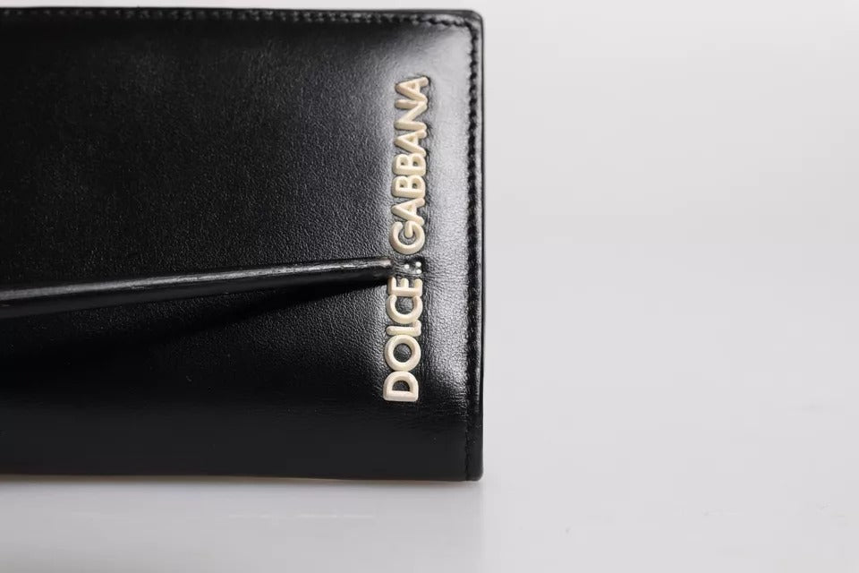 Dolce & Gabbana Black Leather Bifold Travel Long Card Holder Logo Wallet