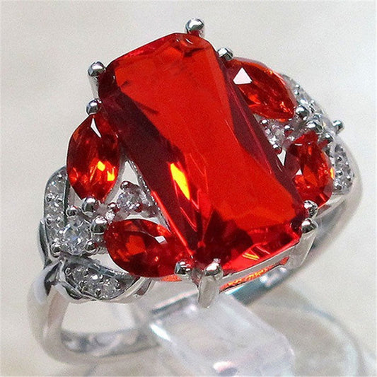 Hot Natural Ruby Engagement Ring European And American Fashion Horse Eye-Shaped Ring Silver Jewelry