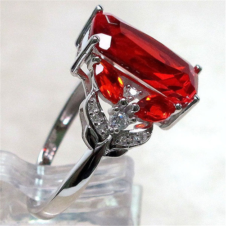 Hot Natural Ruby Engagement Ring European And American Fashion Horse Eye-Shaped Ring Silver Jewelry