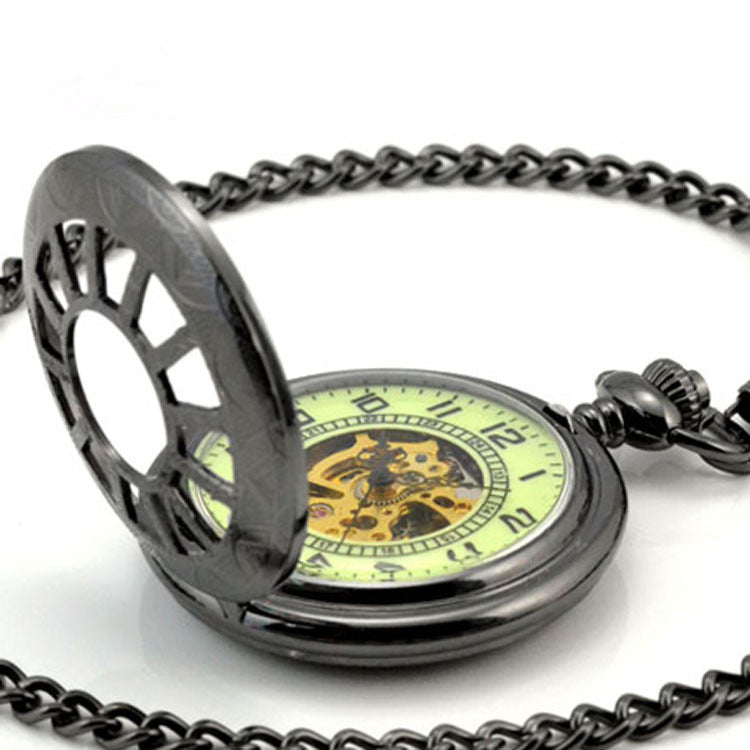 Windmill Twelve-Hole Hollow Luminous Flip Retro Mechanical Pocket Watch