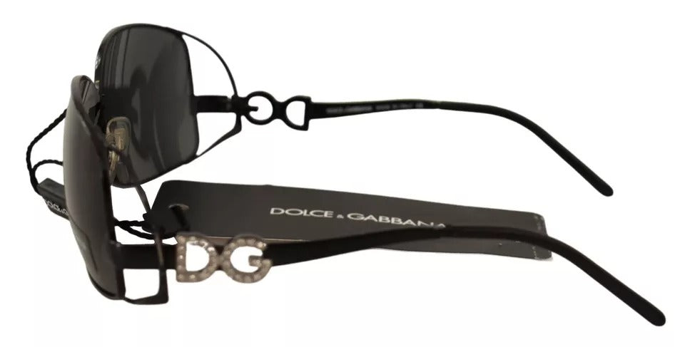 Dolce & Gabbana Black Metal Frame DG Crystal Logo Sunglasses DG2016B