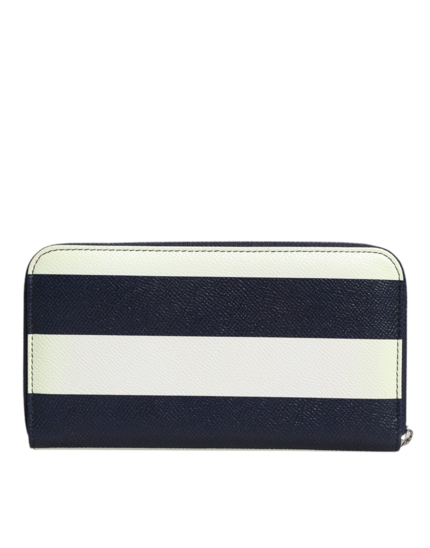 Dolce & Gabbana White Blue Striped Leather Zip Around Continental Wallet