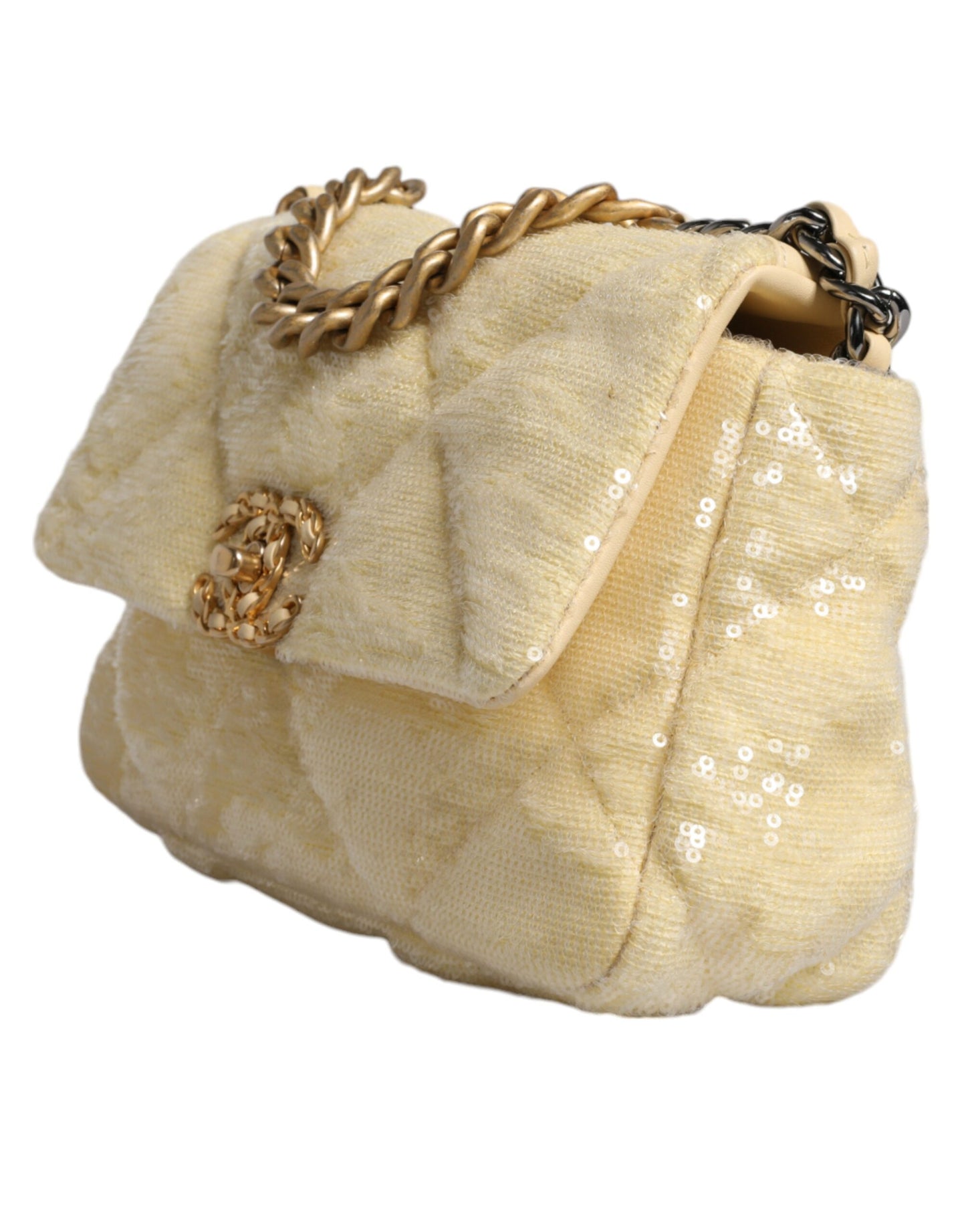 Chanel Yellow Sequined Medium Quilted Series Bag