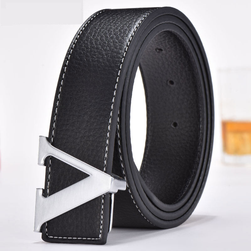 Men's Belt Leather Smooth Buckle Belt Fashion Letters