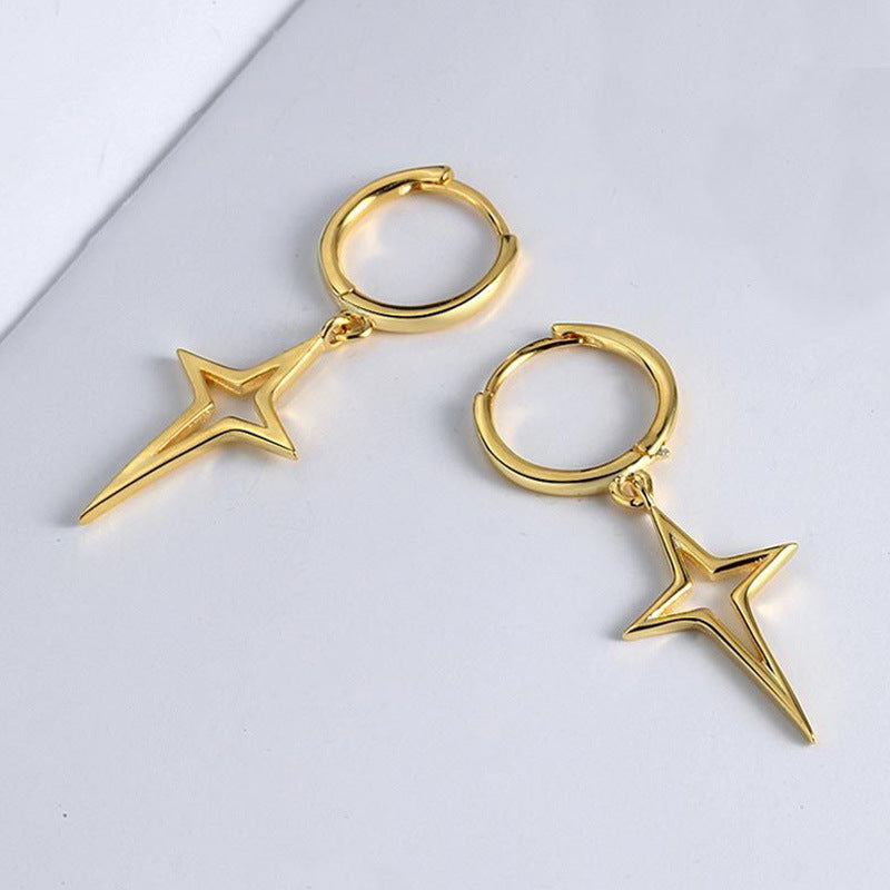 Men's Earrings Copper Plating 18K Real Gold Lucky Four-Star Earrings