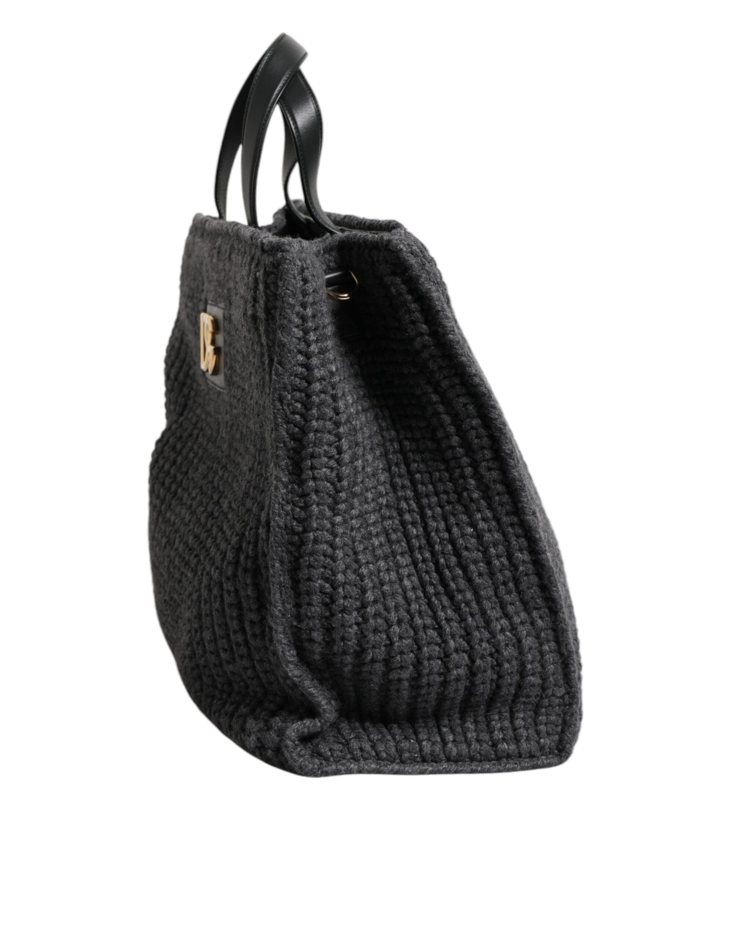 Dolce & Gabbana Black Large Knitted Crochet Shoulder Shopper DG Logo Bag