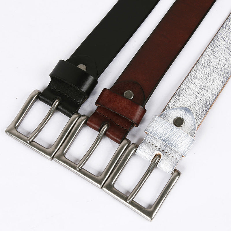 Hot Five-Row Small Rivet White Pin Buckle Leather Belt