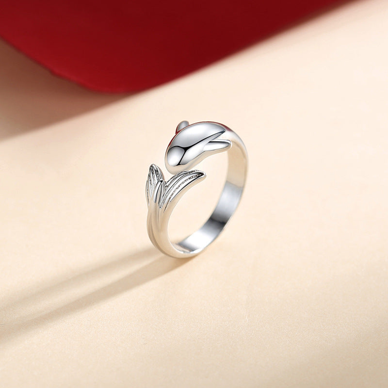 Simple Diamond Inlaid Small Fish Couple Ring