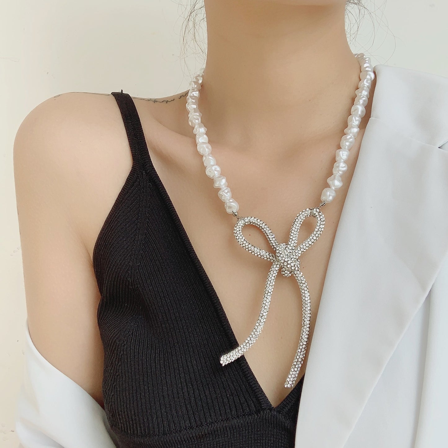 Minority Design Pearl Bow Collarbone Chain Female Trendy Net Celebrity Neck Jewelry Collar Neckband