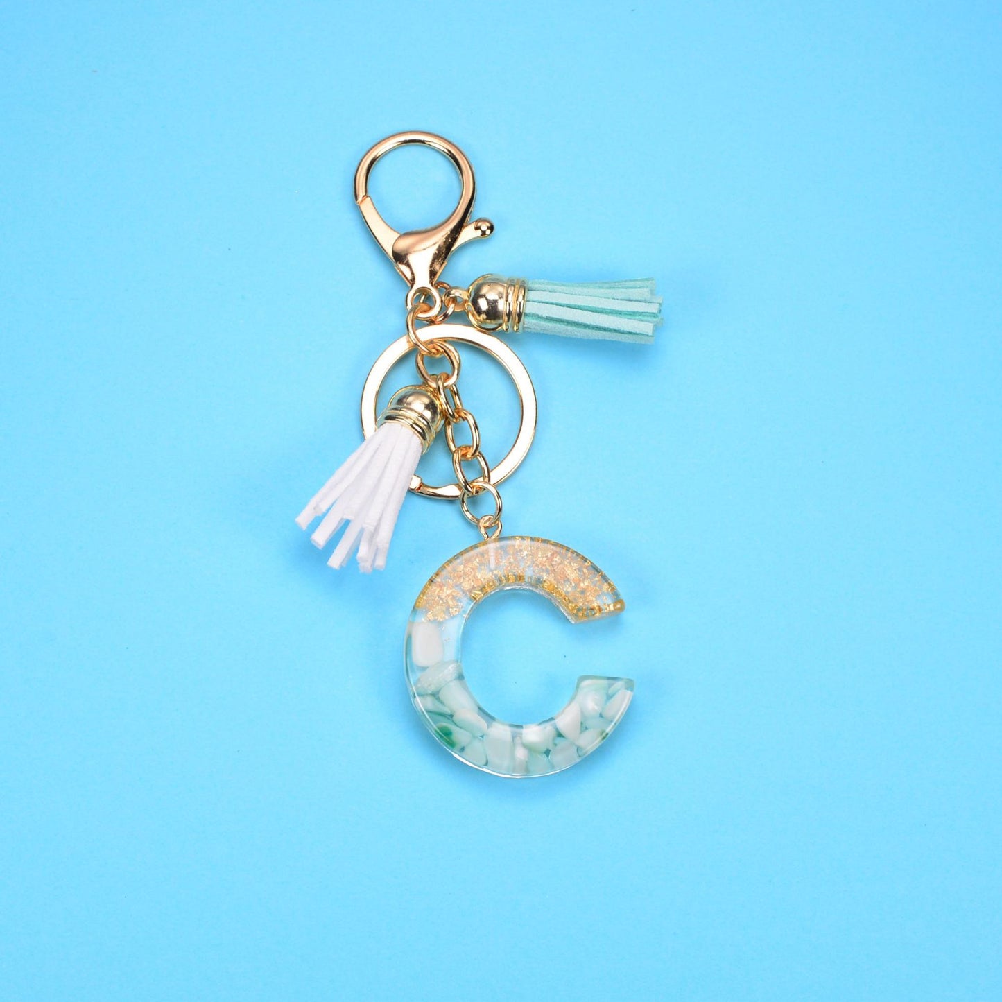 English Alphabet Keychain Tassel Pendant Stone Gold Foil Resin Key