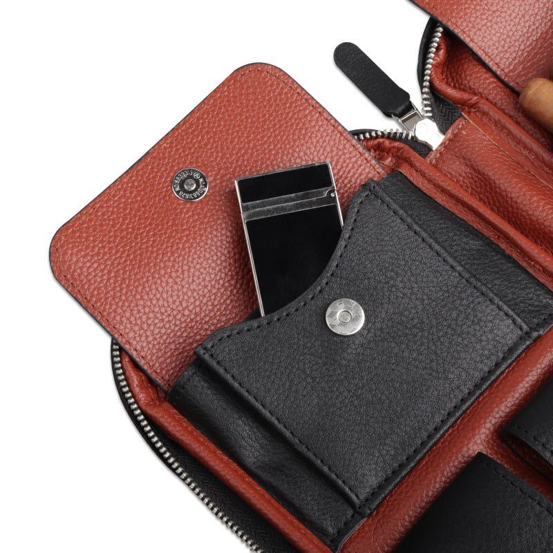 Leather Cigar Bag Carry-On Travel Portable Moisturizing Cigar Case