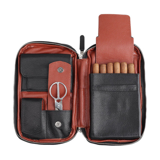 Leather Cigar Bag Carry-On Travel Portable Moisturizing Cigar Case