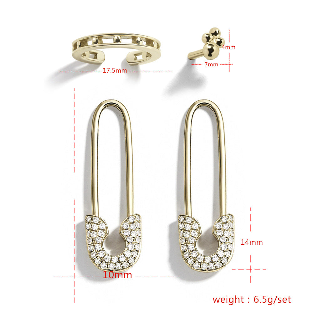 Alloy Pin Rhinestone Stud Earrings