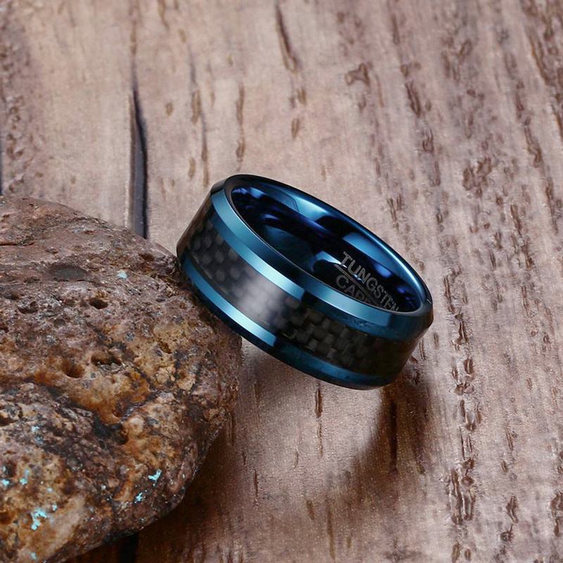 Men's Pure Carbon Fiber Blue Ring