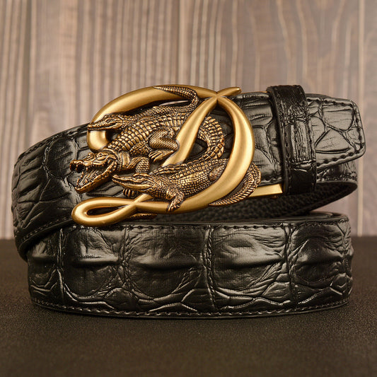 Men's Double Leather With Automatic Belt Buckle