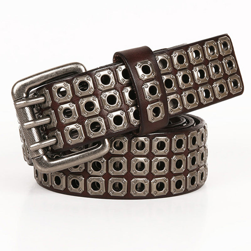 Hot Corns Hollow Rivet Men's Leather Belt