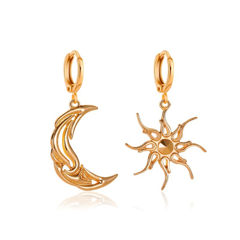 Asymmetrical Abstract Earrings Short Hollow Star And Moon