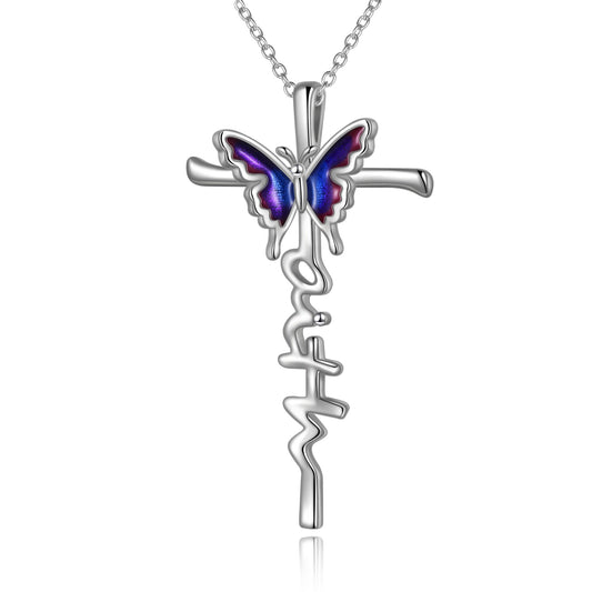 Sterling Silver Butterfly Cross Necklace Jewlery Gifts For Women