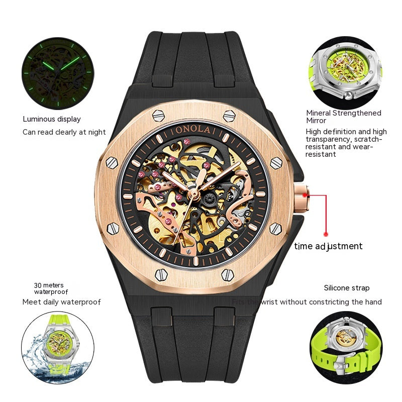 Tape Waterproof Luminous Hollow Automatic Mechanical Watch