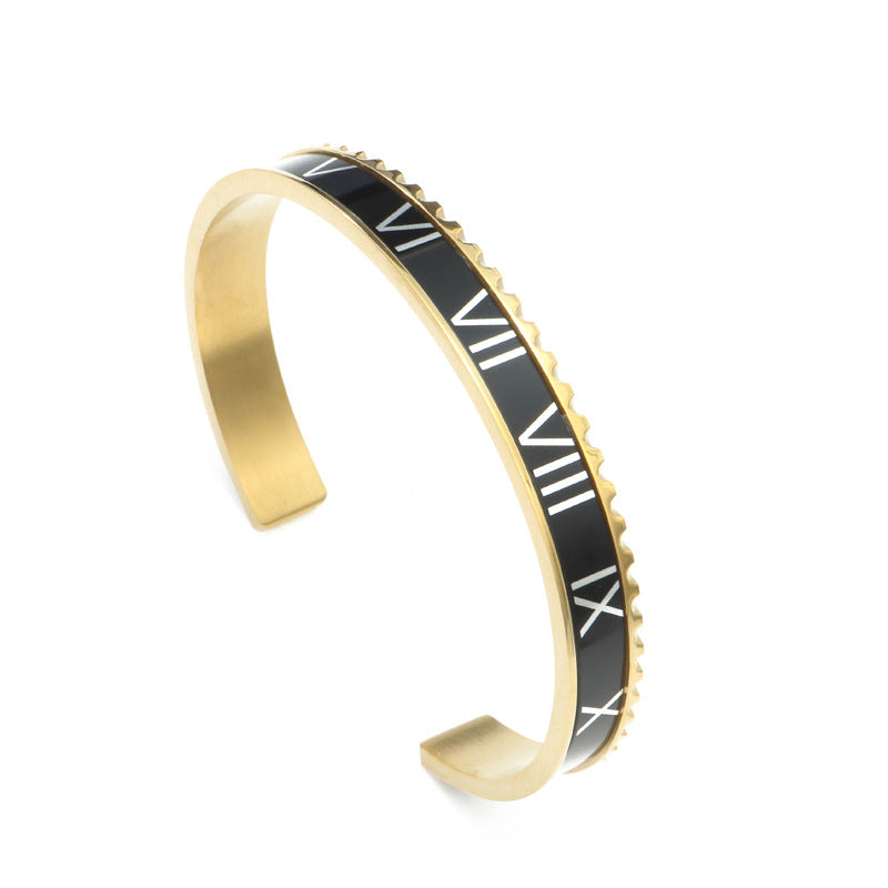 Hot Roman Numeral Cuff Bracelet Stainless Steel Four-Color Bracelet