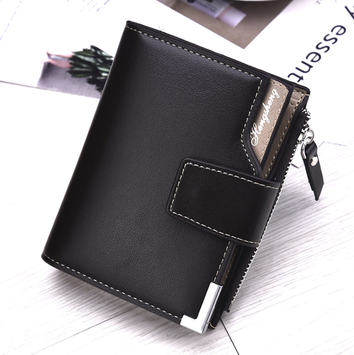 Men's Wallet Vertical Multi-Function Card Bag Zipper Buckle Three Fold Wallet Wallet Coin Purse Us Gold Clip