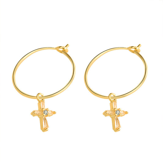 Cold Wind Personality Net Celebrity Creative Diamond Cross Earrings