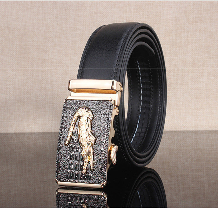 Men's Belt Leather Automatic Buckle Leopard Pure Leather Belt