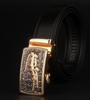 Men's 8 Character Buckle Belt, Leather Smooth Buckle, Youth Belt, Leisure Belt, Men's Han Banchao