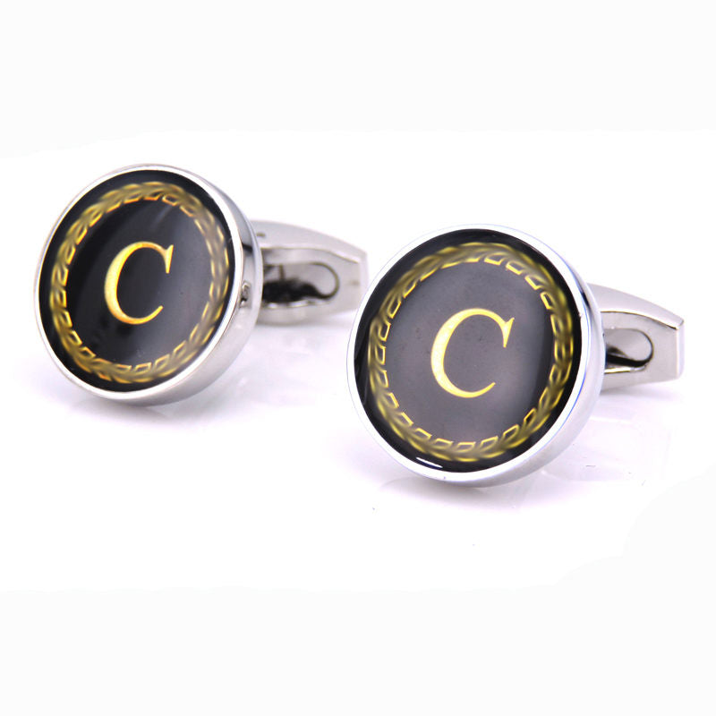 Round Letter French Cufflinks 26 Letter Cuffs