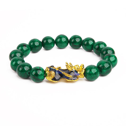 Thermochromic 12Mm Green Chalcedony Warm Color Mascot Bracelet