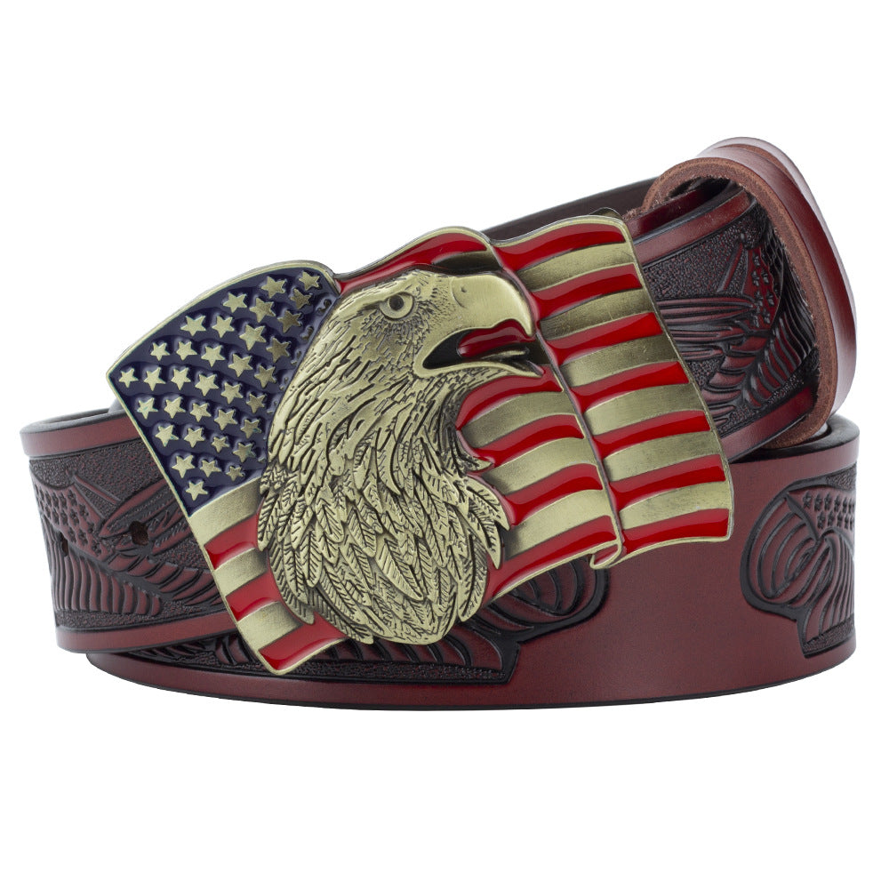 Eagle Buckle Genuine Leather Belt - Unisex, Patriotic, And Fashionable