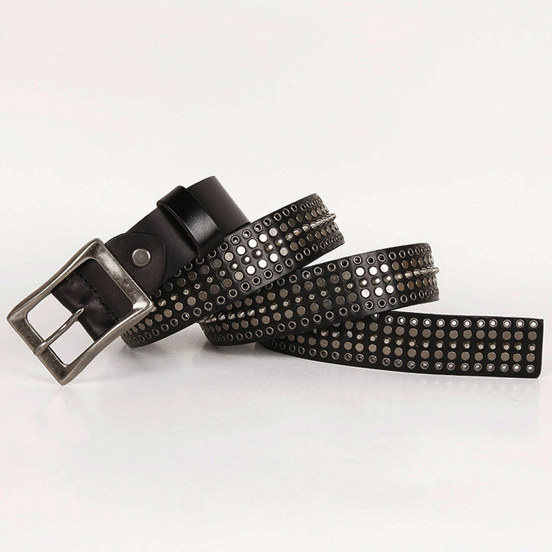 Leather 3.5 Wide Men's and Women's Hollow Rivet Belt